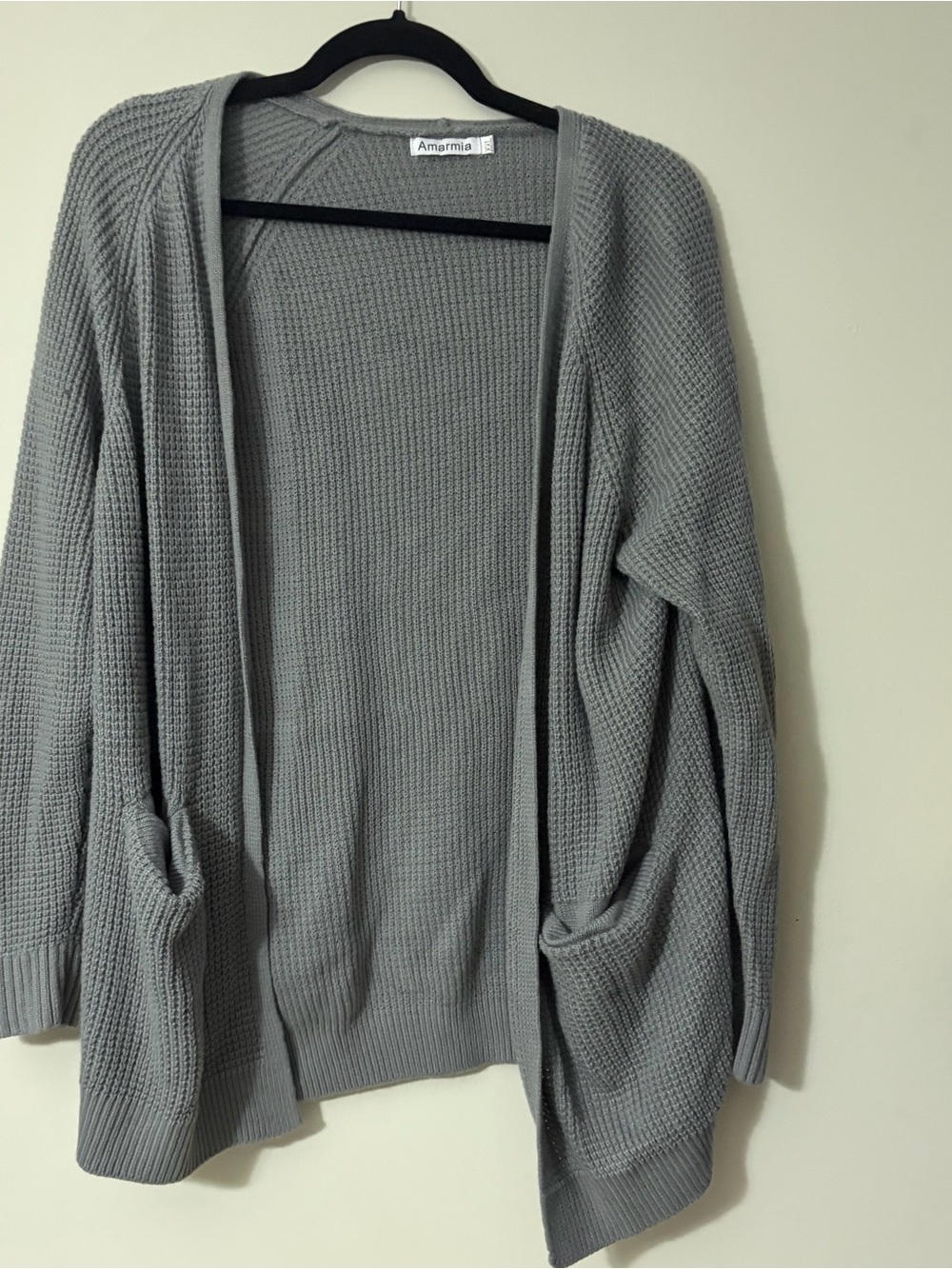 Amazon Light Gray Open-Front Waffle Knit Cardigan